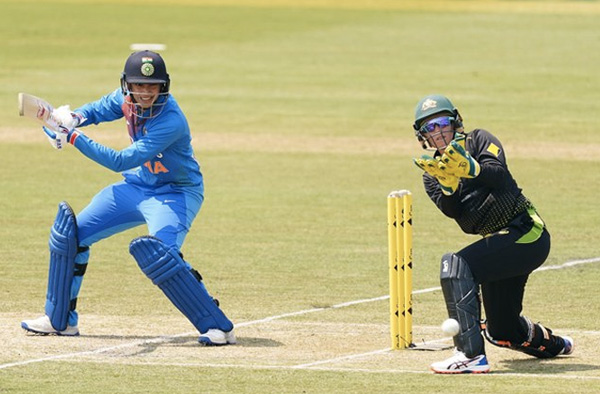 Smriti Mandhana in action against Australia. Pic Credits: http://twitter.com/AusWomenCricket