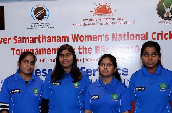 Aarti Dube, Ankitha Singh, Ayushi and Pooja of the Delhi team at the press meet of the launch of the tournament. (Image source: CABI) Read more at: http://yourstory.com/herstory/2019/12/first-national-womens-cricket-tournament-blind-smriti-mandhana Aarti Dube, Ankitha Singh, Ayushi and Pooja of the Delhi team at the press meet of the launch of the tournament. (Image source: CABI) Read more at: http://yourstory.com/herstory/2019/12/first-national-womens-cricket-tournament-blind-smriti-mandhana