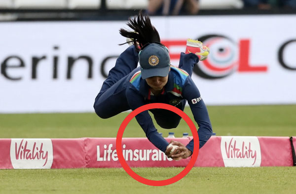 Harleen Deol pulls a Stunner during 1st T20I. PC: Twitter