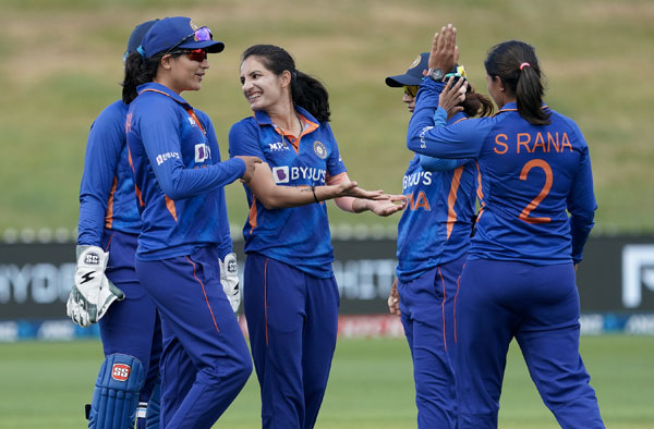 Indian Bowlers celebrating a wicket during ODI series against New Zealand. PC: PhotosportNZ / Twitter