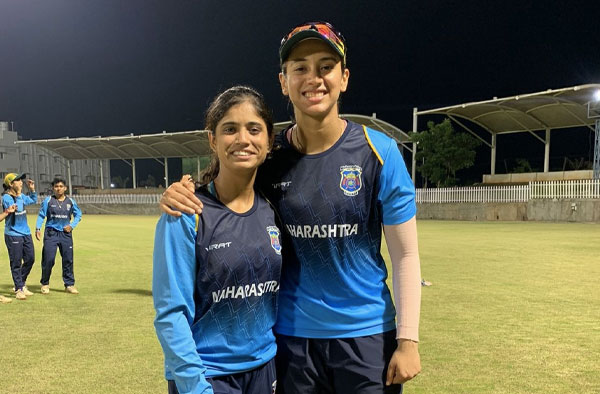 Aarti Kedar with her Maharashtra Captain Smriti Mandhana during Senior Women's T20 League. PC: Female Cricket