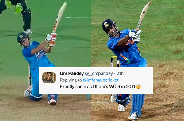 Twitter fans compare Richa Ghosh's SIX with MS Dhoni's Final SIX in 2011 World Cup. PC: imfemalecricket / Twitter