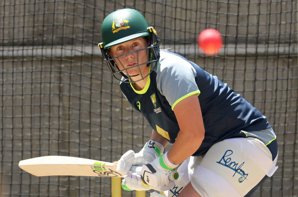 Alyssa Healy batting in the nets ahead of the one-off Test; PC: Getty