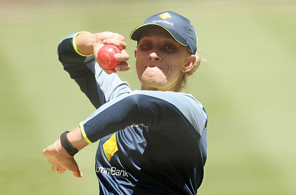 Ash Gardner bowling during training ahead of the one-off Test; PC: Getty