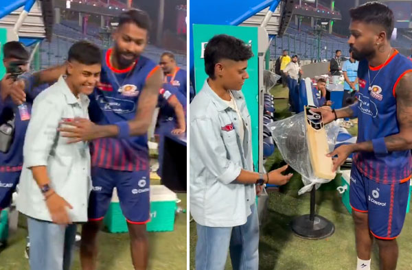 Watch Video: Hardik Pandya fulfills his promise, gifts Kashvee Gautam a bat